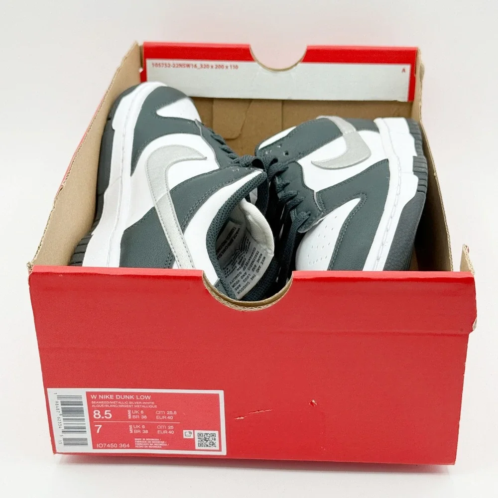 Nike Dunk Low Size 8.5 Womens Seaweed/Metallic Silver-White IO7450-364, NEW